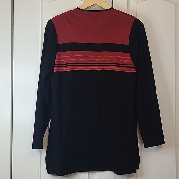 Exclusively Misook Long Sleeve Open Front Cardigan Blazer Black Red Size M - Picture 5 of 10